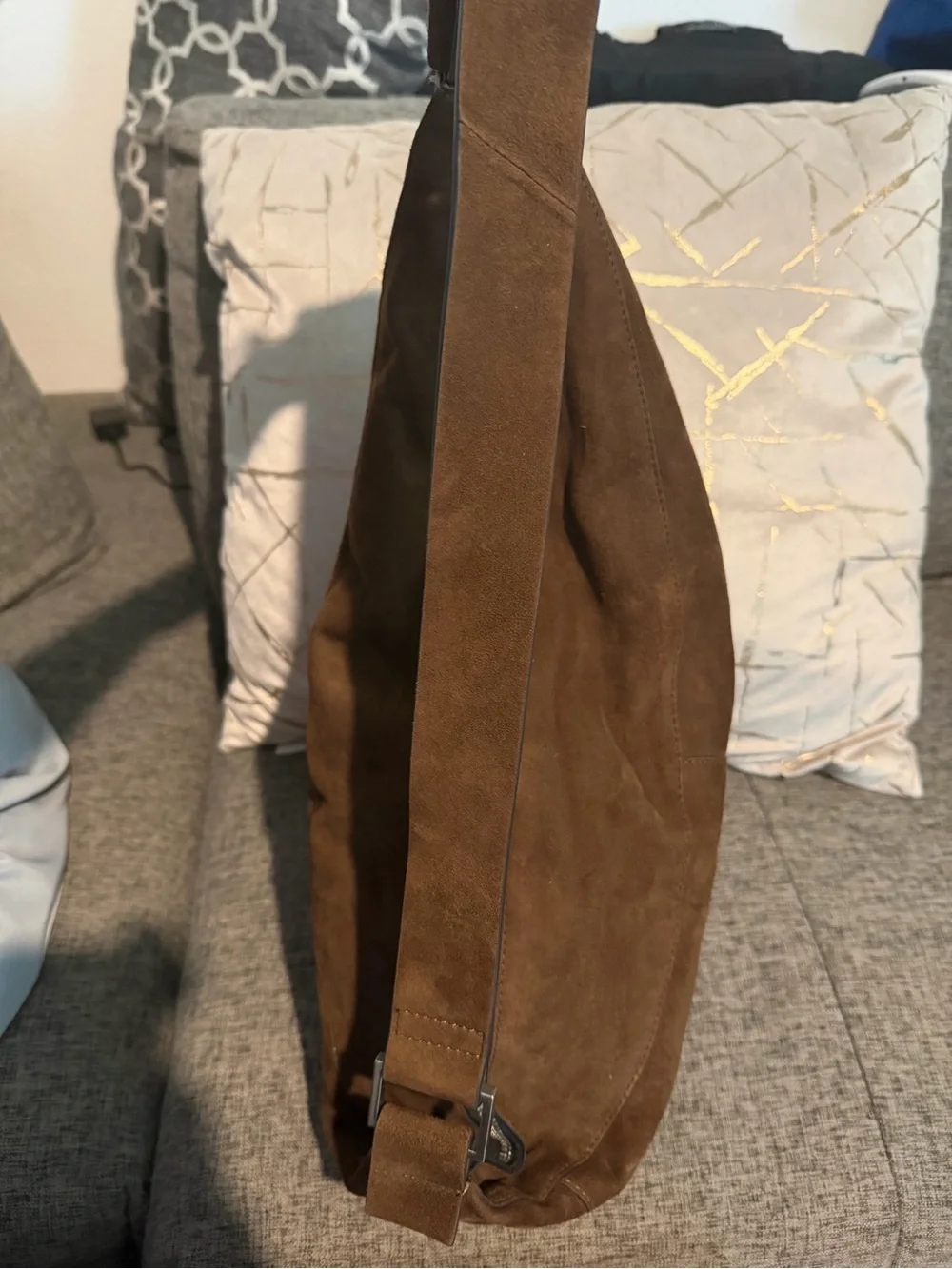 AllSaints Luna Suede Shoulder Bag Fango Brown